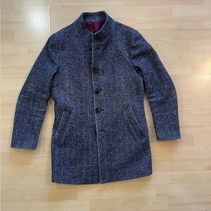Dark Navy Herringbone wool blend overcoat size medium
